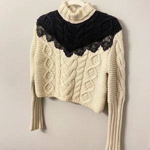 Zara Black and Cream Cable Knit Turtleneck Sweater